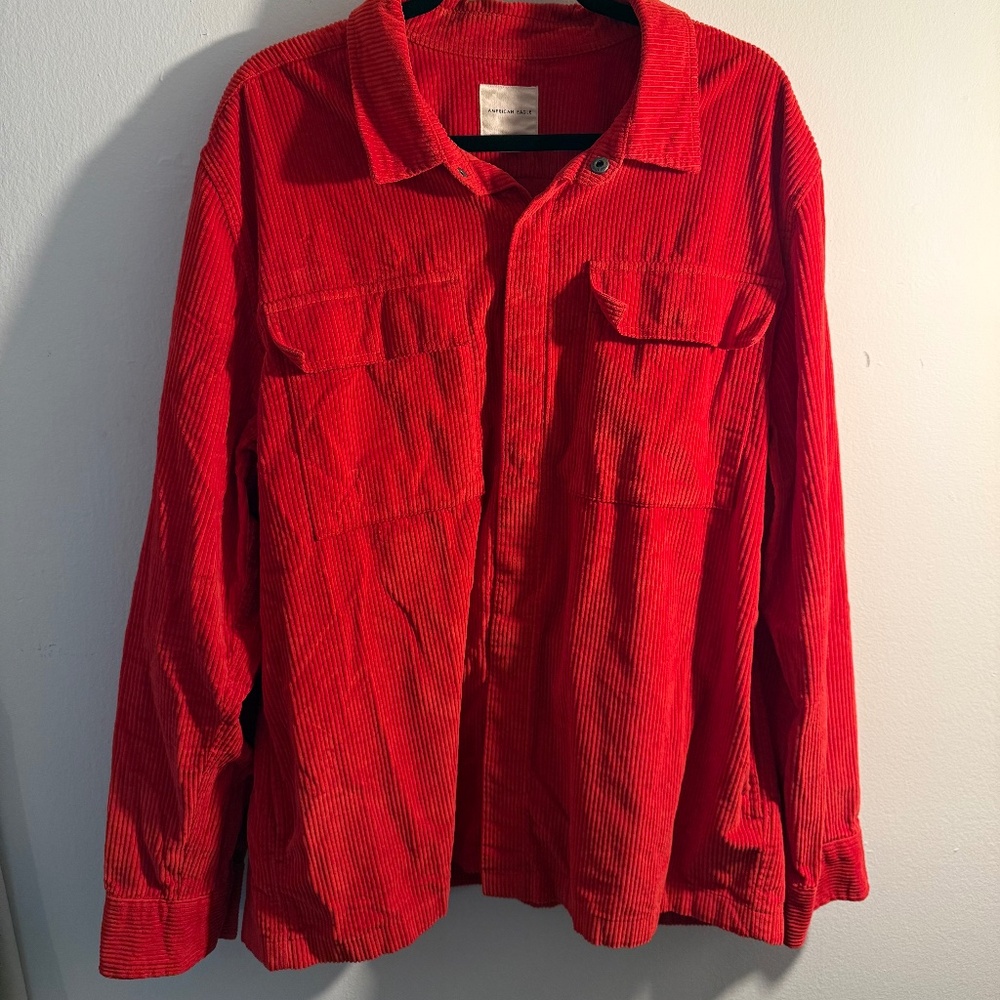 American Eagle Red Corduroy Button-Up Shirt Jacket XXL